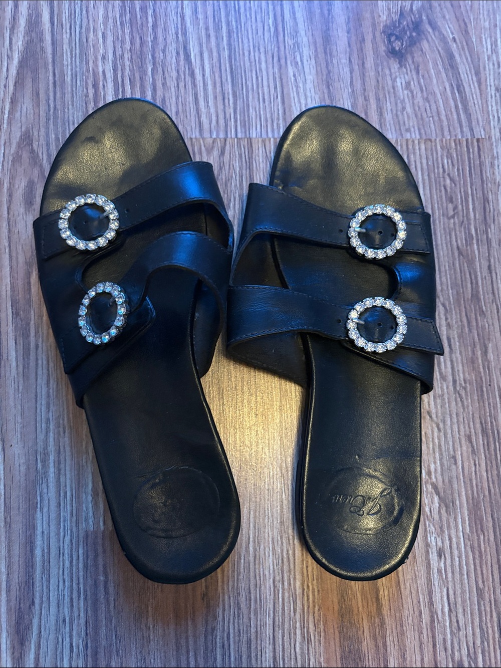 J Crew Black Women's Slide Sandals with Jeweled Buckles